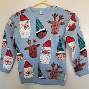 Tu Kids Christmas Sweatshirt Santa Reindeer Blue NWT Size Small S Festive Jumper